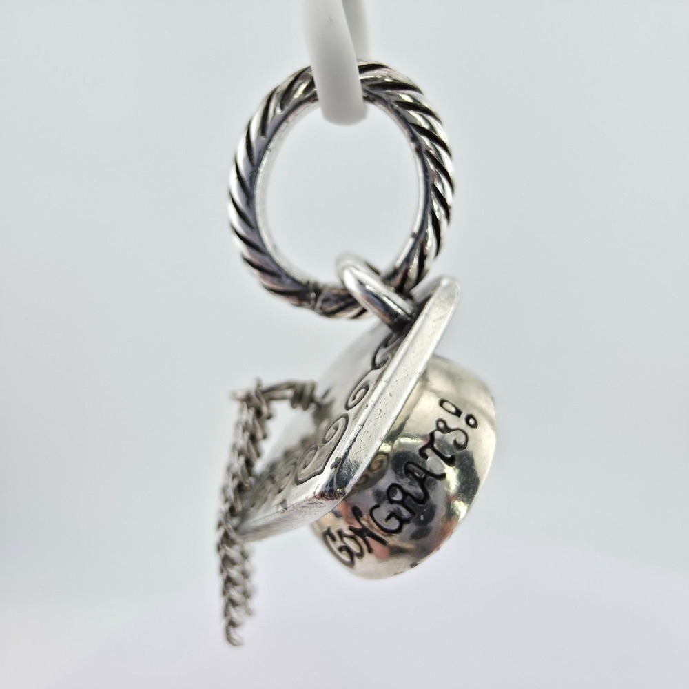 BRIGHTON 'Congrats!' Charm Graduation Cap Dangle Etched Silver Plate FREE $HIP!! - Picture 1 of 12